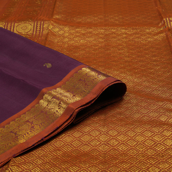 Hayagrivas Handloom Violet Kanjivaram Silk Saree with Rust Orange Border KBE2000L3-14