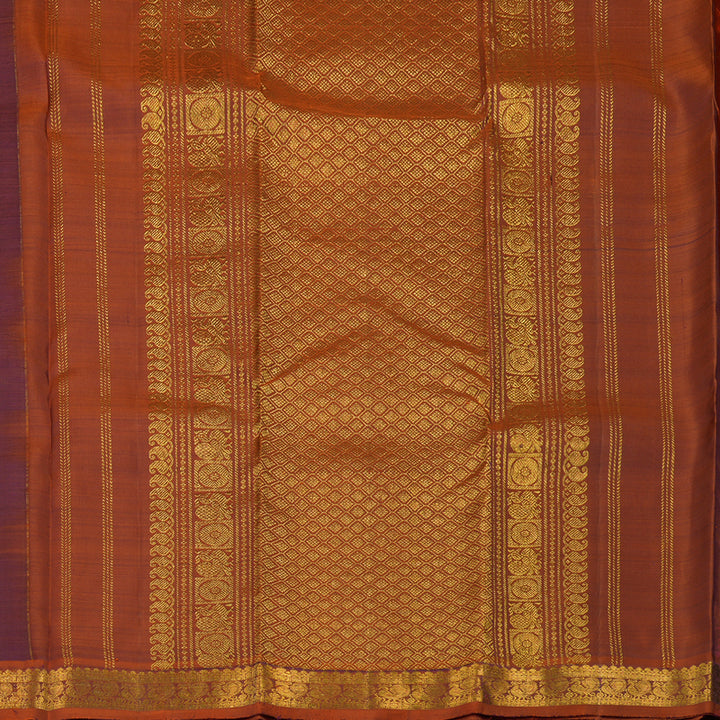 Hayagrivas Handloom Violet Kanjivaram Silk Saree with Rust Orange Border KBE2000L3-14