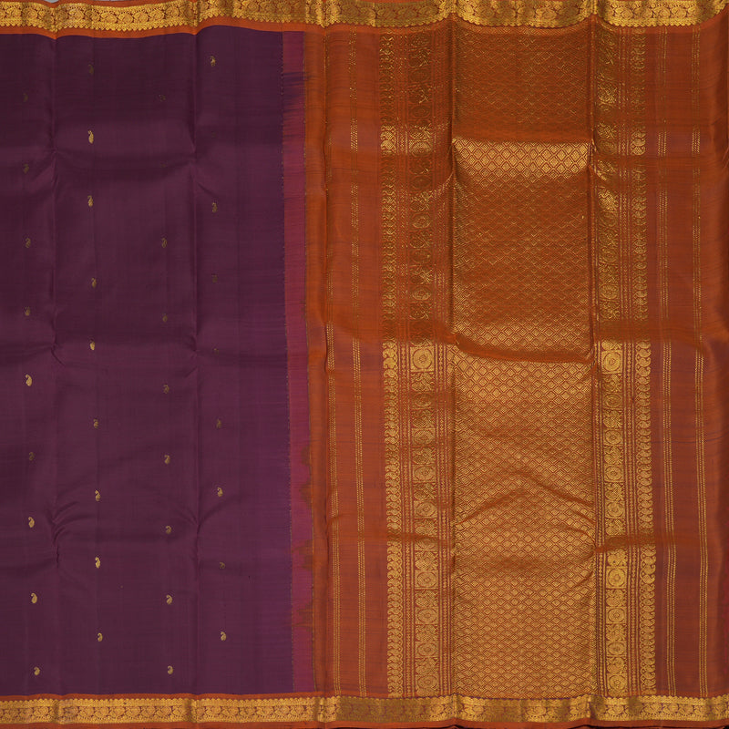 Hayagrivas Handloom Violet Kanjivaram Silk Saree with Rust Orange Border KBE2000L3-14