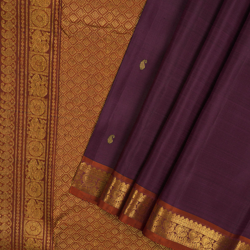 Hayagrivas Handloom Violet Kanjivaram Silk Saree with Rust Orange Border KBE2000L3-14