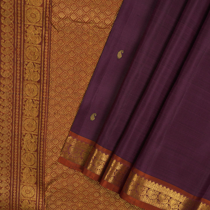 Hayagrivas Handloom Violet Kanjivaram Silk Saree with Rust Orange Border KBE2000L3-14