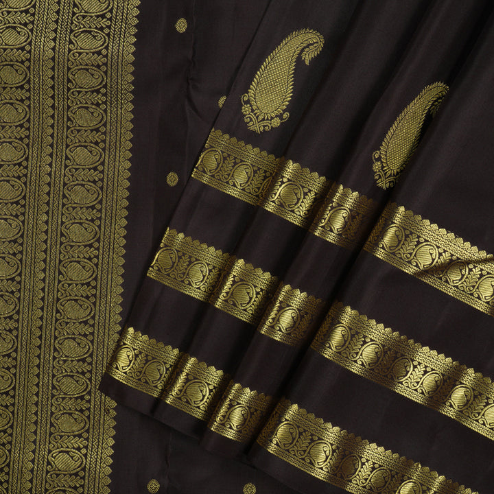 Hayagrivas Handloom Dark Chocolate Brown Kanjivaram Silk Saree KBE2000L7-1
