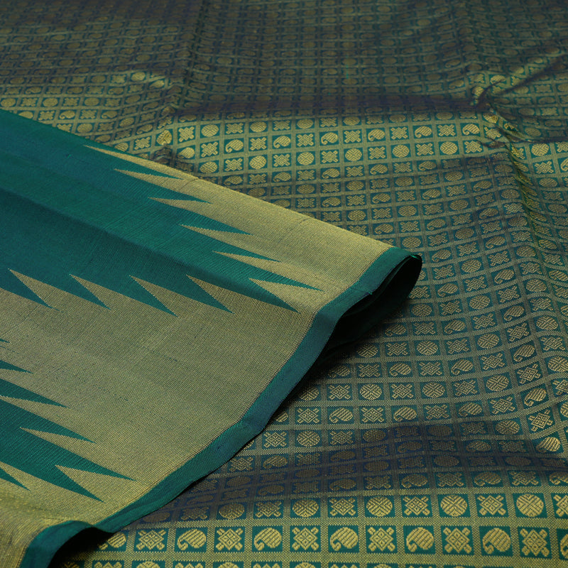 Hayagrivas Peacock Green Pure Kanjivaram Silk Saree KBE2002L1-1