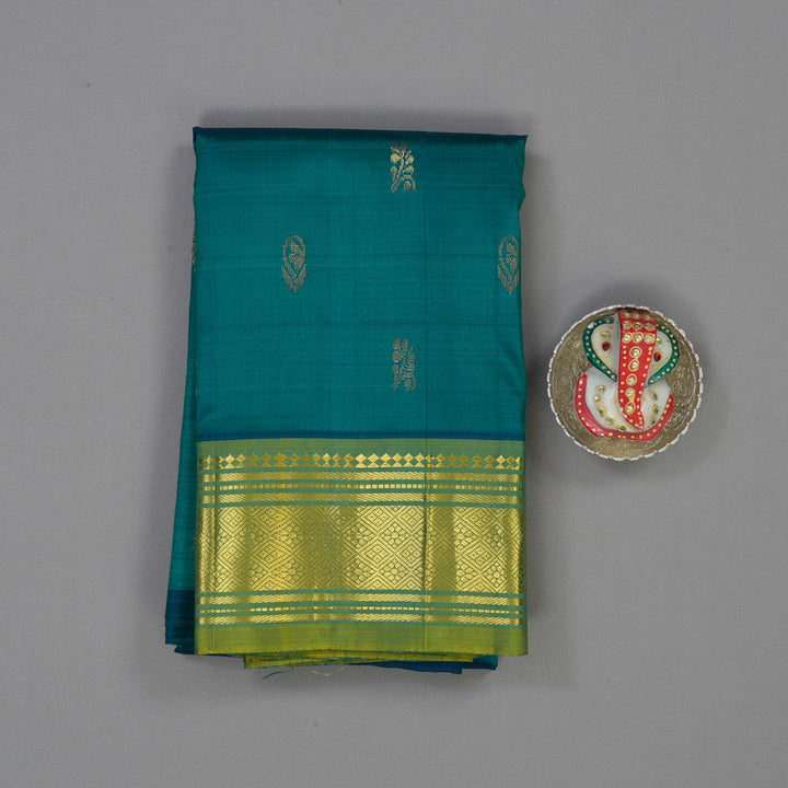 Hayagrivas Peacock Green Pure One-sided border Kanjivaram Silk Saree KBE2003L3-10