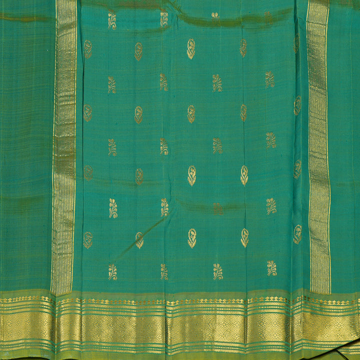 Hayagrivas Peacock Green Pure One-sided border Kanjivaram Silk Saree KBE2003L3-10