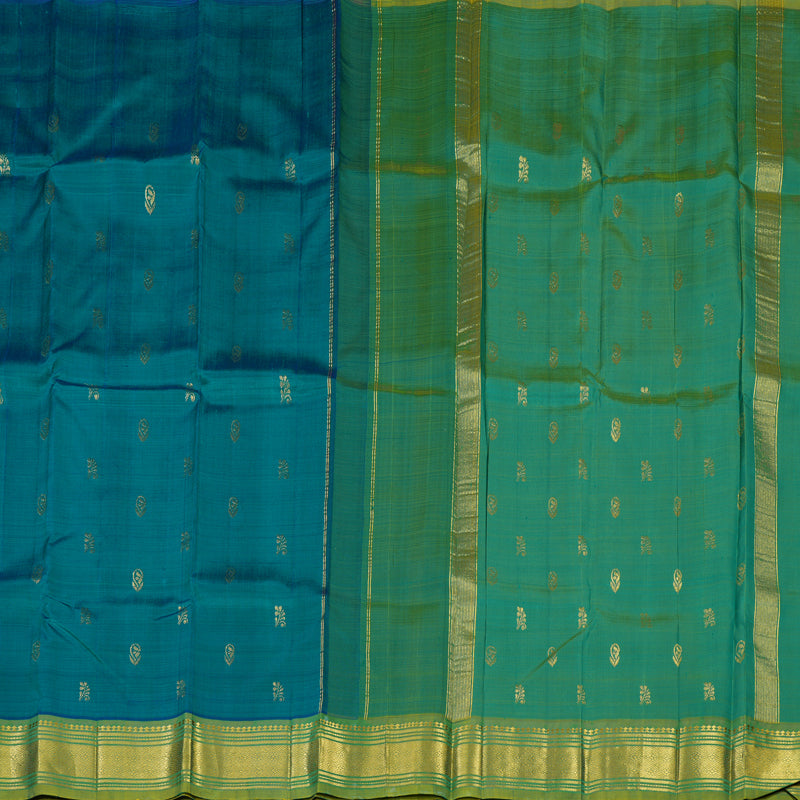 Hayagrivas Peacock Green Pure One-sided border Kanjivaram Silk Saree KBE2003L3-10