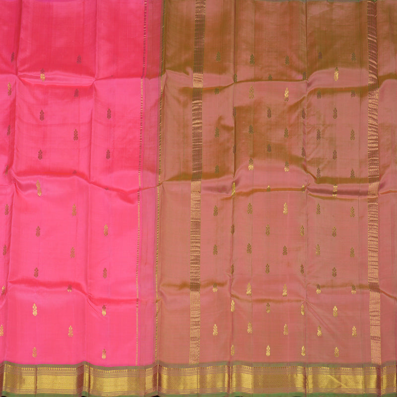 Hayagrivas Bright Pink Pure One-sided border Kanjivaram Silk Saree KBE2003L3-14