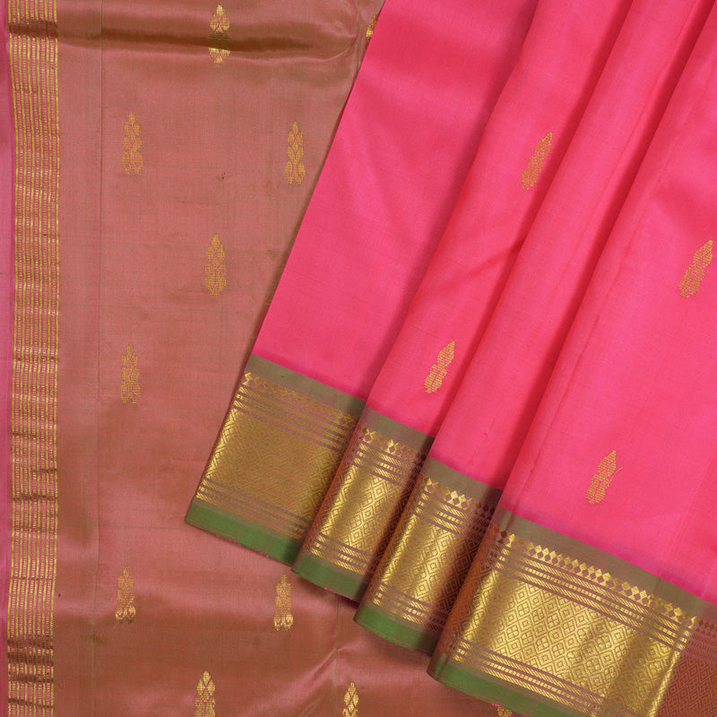 Hayagrivas Bright Pink Pure One-sided border Kanjivaram Silk Saree KBE2003L3-14