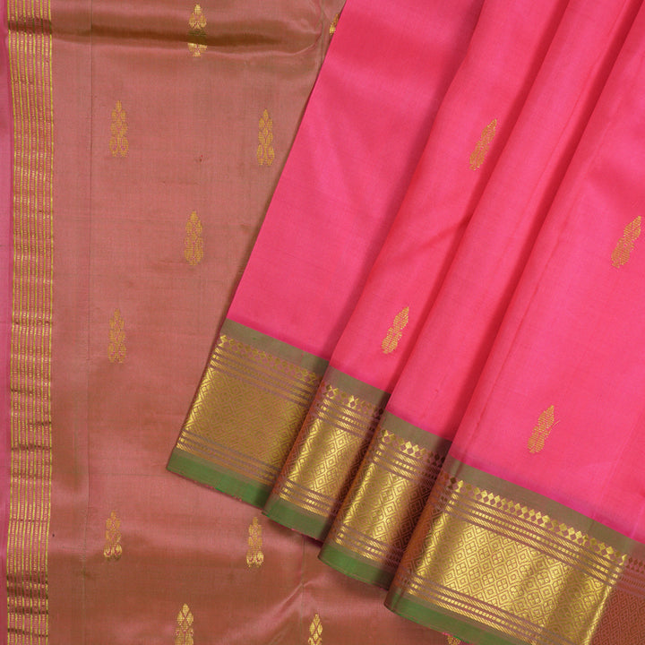 Hayagrivas Bright Pink Pure One-sided border Kanjivaram Silk Saree KBE2003L3-14