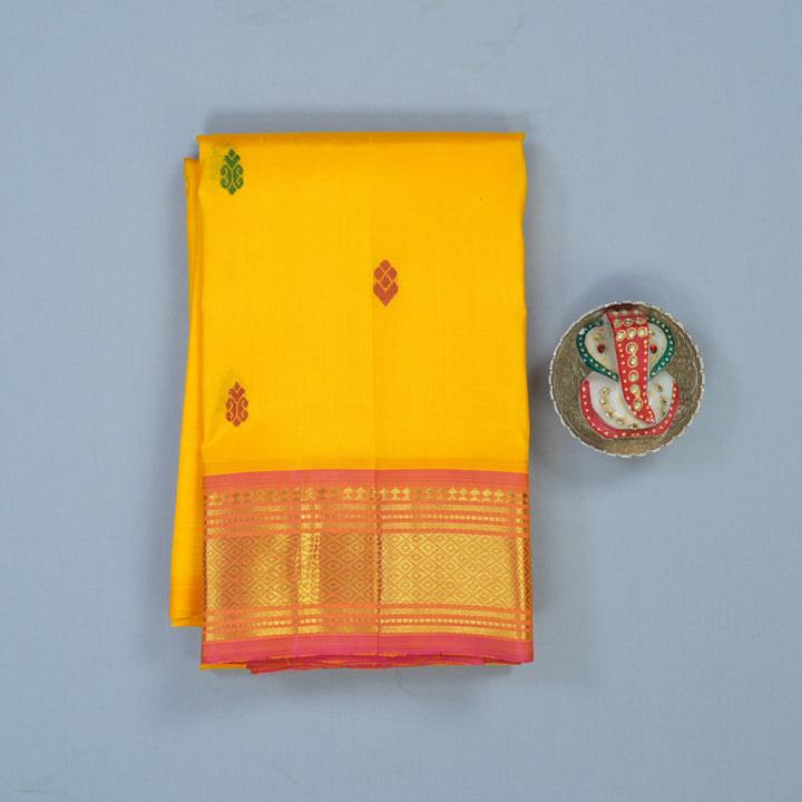 Hayagrivas Yellow Pure One-sided border Kanjivaram Silk Saree KBE2003L3-6