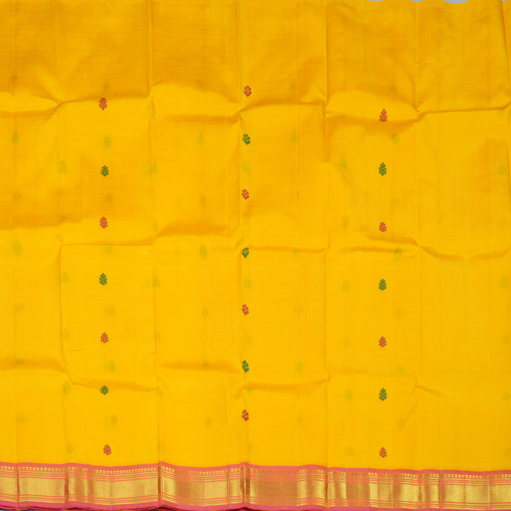 Hayagrivas Yellow Pure One-sided border Kanjivaram Silk Saree KBE2003L3-6