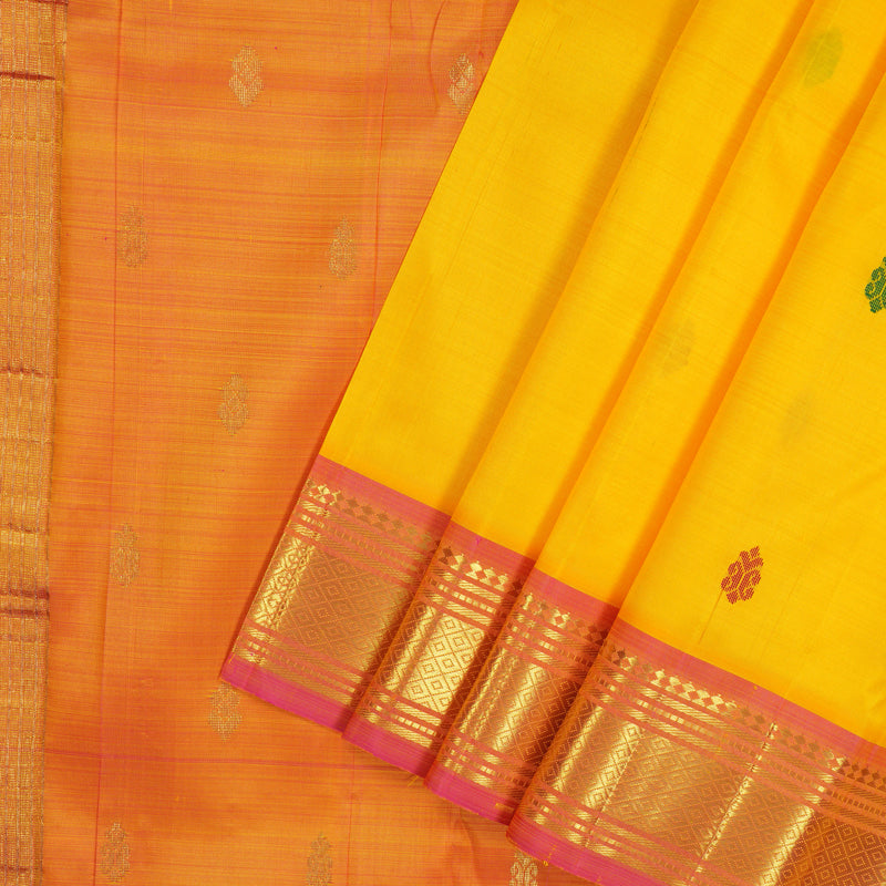 Hayagrivas Yellow Pure One-sided border Kanjivaram Silk Saree KBE2003L3-6