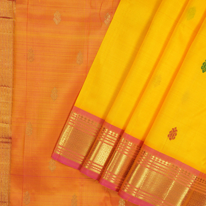 Hayagrivas Yellow Pure One-sided border Kanjivaram Silk Saree KBE2003L3-6