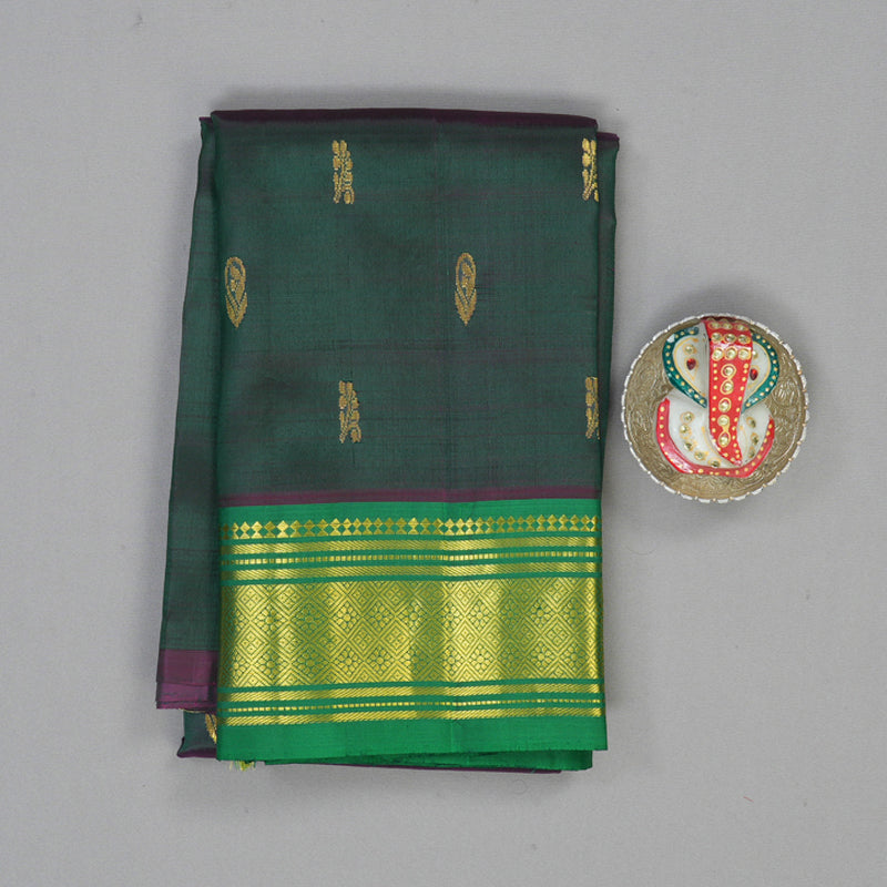 Hayagrivas Peacock Green Pure One-sided border Kanjivaram Silk Saree KBE2003L3-9