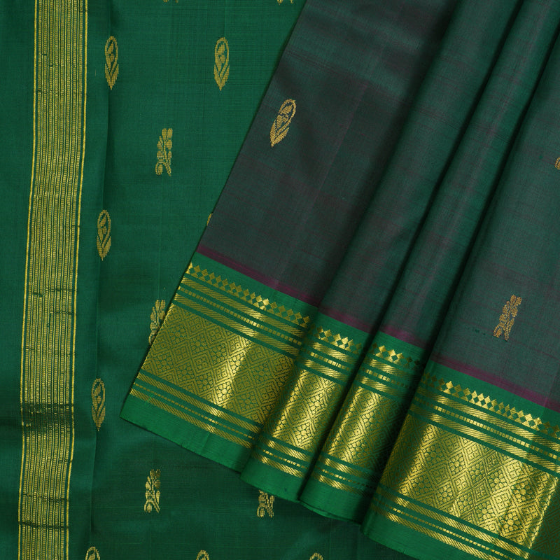 Hayagrivas Peacock Green Pure One-sided border Kanjivaram Silk Saree KBE2003L3-9