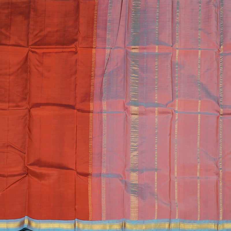 Hayagrivas Rust Orange Pure One-sided border Kanjivaram Silk Saree KBE2004L1-1