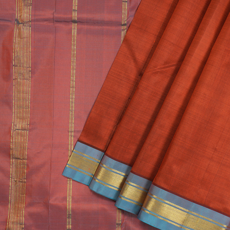 Hayagrivas Rust Orange Pure One-sided border Kanjivaram Silk Saree KBE2004L1-1