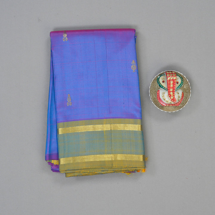 Hayagrivas Dual Toned Purple & Blue Pure One-sided border Kanjivaram Silk Saree KBE2004L2-7