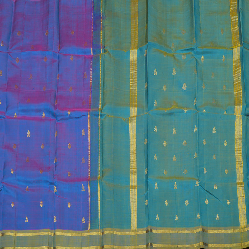 Hayagrivas Dual Toned Purple & Blue Pure One-sided border Kanjivaram Silk Saree KBE2004L2-7
