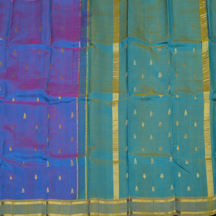 Hayagrivas Dual Toned Purple & Blue Pure One-sided border Kanjivaram Silk Saree KBE2004L2-7