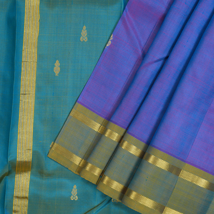 Hayagrivas Dual Toned Purple & Blue Pure One-sided border Kanjivaram Silk Saree KBE2004L2-7