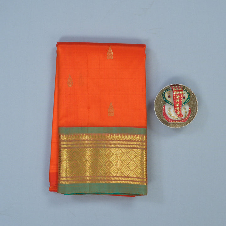 Hayagrivas Orange Pure One-sided border Kanjivaram Silk Saree KBE2004L4-31