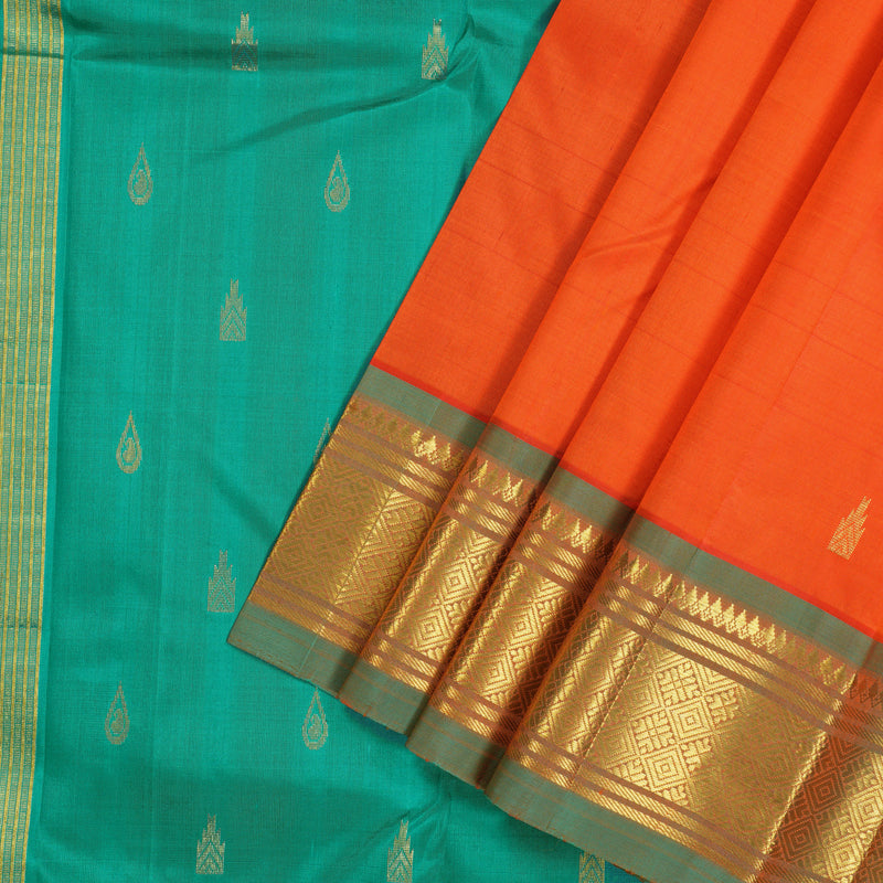 Hayagrivas Orange Pure One-sided border Kanjivaram Silk Saree KBE2004L4-31