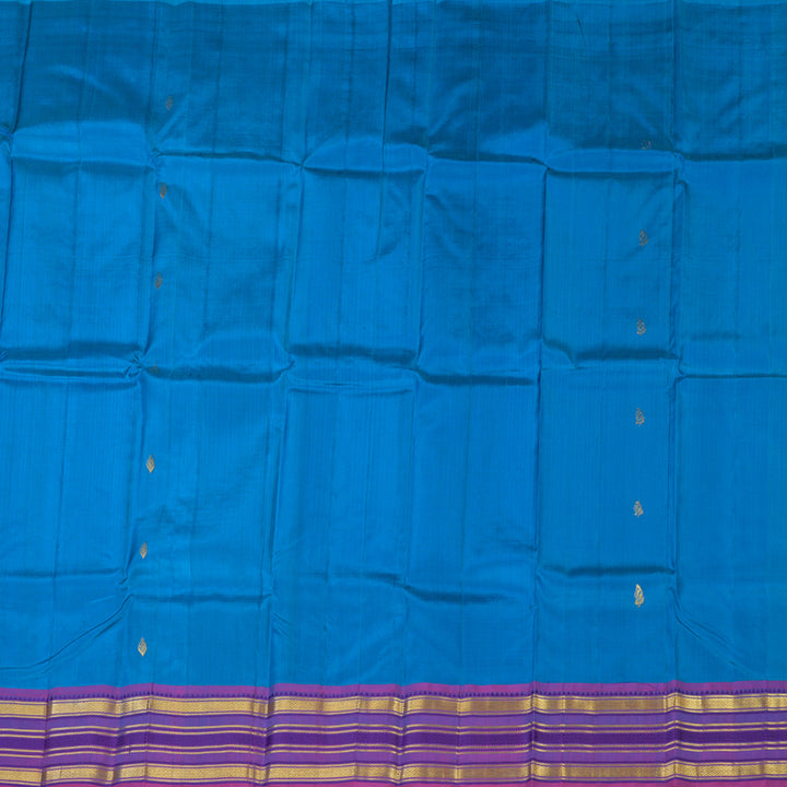 Hayagrivas Ananda Blue Pure One-sided border Kanjivaram Silk Saree KBE2004L9-2