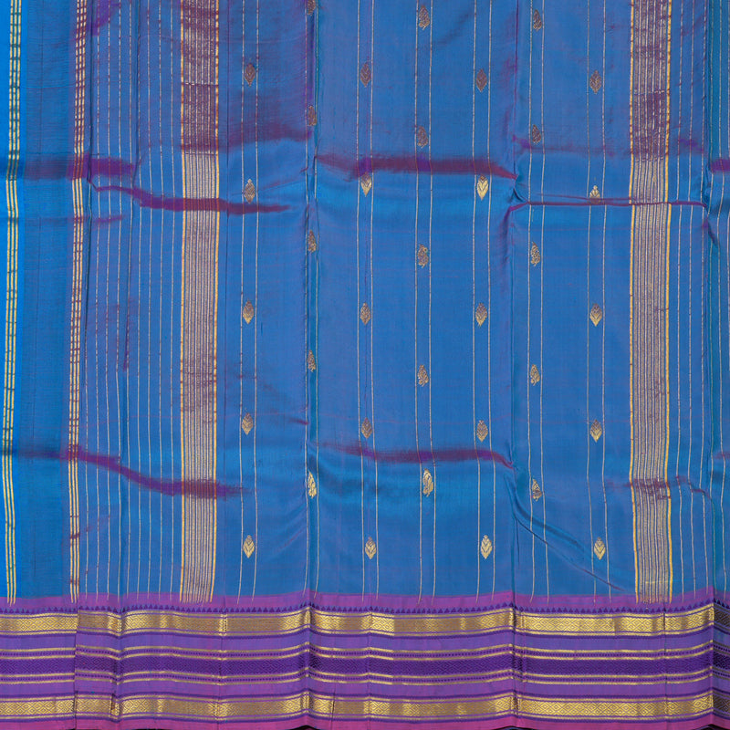 Hayagrivas Ananda Blue Pure One-sided border Kanjivaram Silk Saree KBE2004L9-2