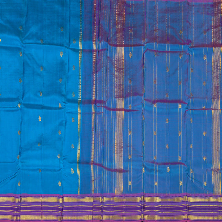 Hayagrivas Ananda Blue Pure One-sided border Kanjivaram Silk Saree KBE2004L9-2