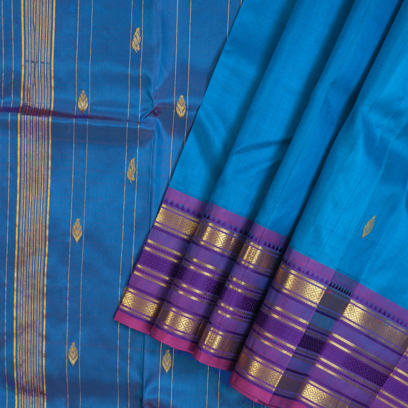 Hayagrivas Ananda Blue Pure One-sided border Kanjivaram Silk Saree KBE2004L9-2