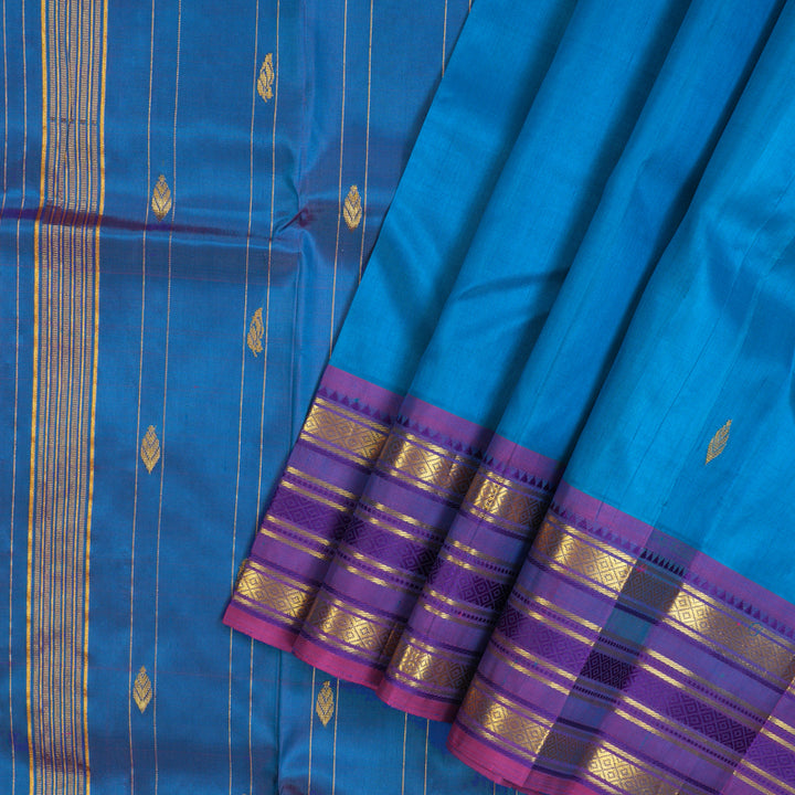 Hayagrivas Ananda Blue Pure One-sided border Kanjivaram Silk Saree KBE2004L9-2