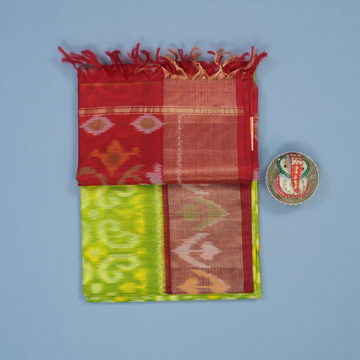 Hayagrivas Parrot Green Pure Ikkat Silk Cotton Saree KBE2005L2-23