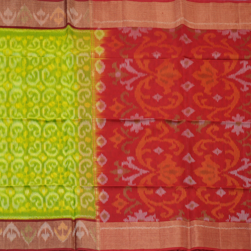 Hayagrivas Parrot Green Pure Ikkat Silk Cotton Saree KBE2005L2-23