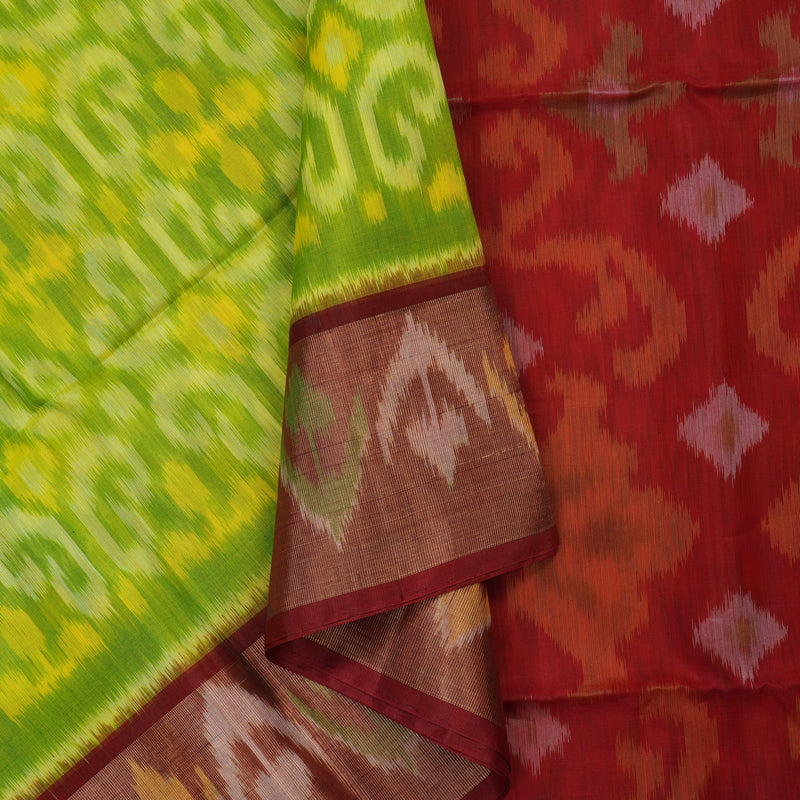 Hayagrivas Parrot Green Pure Ikkat Silk Cotton Saree KBE2005L2-23