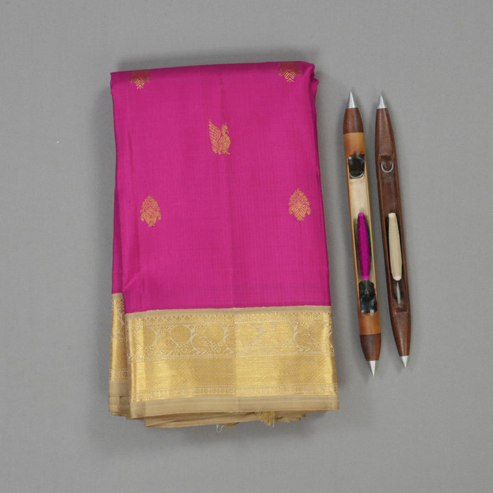 Hayagrivas Handloom Magenta Kanjivaram Silk Saree with Beige Border KBE2009L3-1