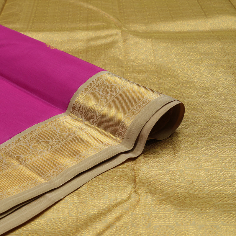 Hayagrivas Handloom Magenta Kanjivaram Silk Saree with Beige Border KBE2009L3-1