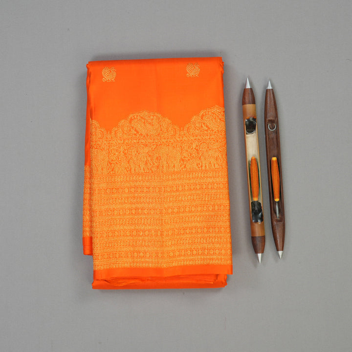 Hayagrivas Handloom Orange Kanjivaram Silk Saree KBE2011L4-1