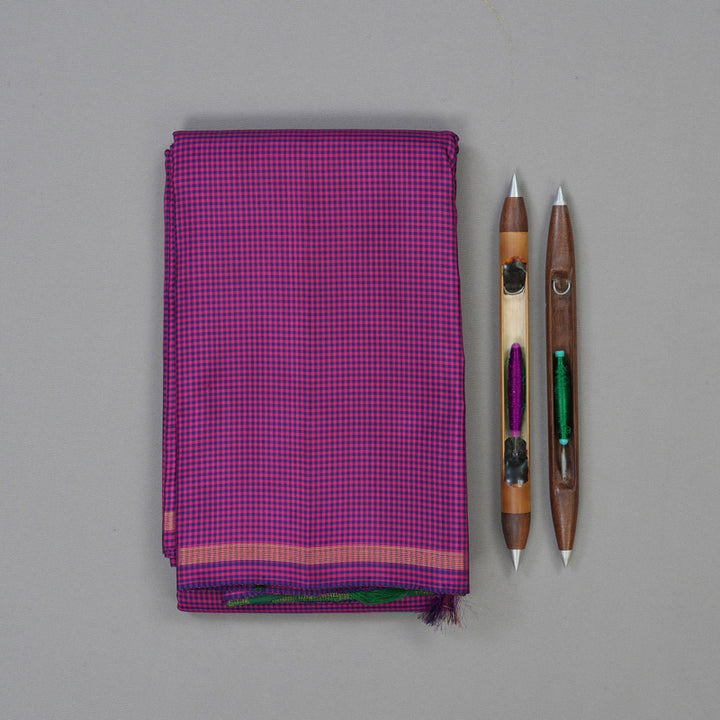 Hayagrivas Handloom Purple & Blue Muted Checks Kanjivaram Silk Saree KBE2017L7-1