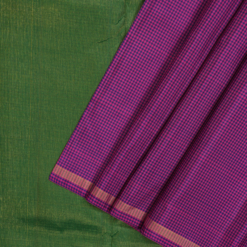 Hayagrivas Handloom Purple & Blue Muted Checks Kanjivaram Silk Saree KBE2017L7-1