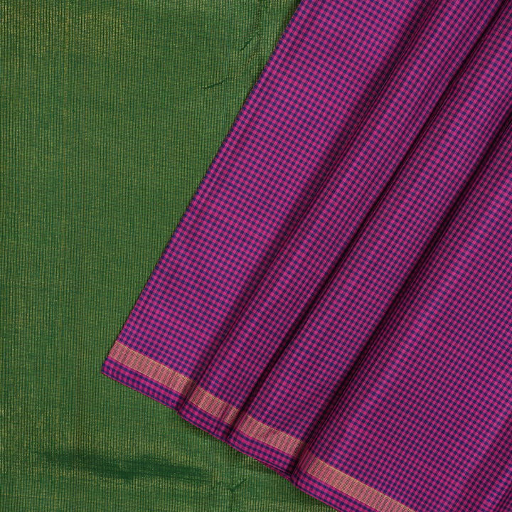 Hayagrivas Handloom Purple & Blue Muted Checks Kanjivaram Silk Saree KBE2017L7-1