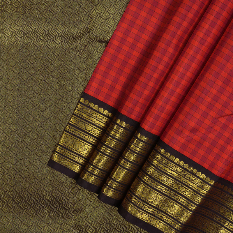 Hayagrivas Handloom Red Kanjivaram Silk Saree with Deep Nagapazham Border KBE2018L5-1