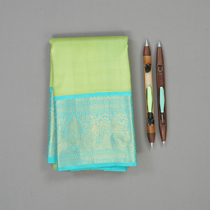 Hayagrivas Handloom Pista Green Kanjivaram Silk Saree with Sky Blue Border KBE1952L2-1
