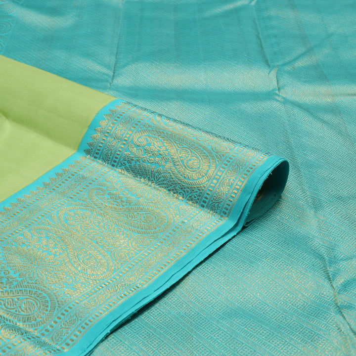 Hayagrivas Handloom Pista Green Kanjivaram Silk Saree with Sky Blue Border KBE1952L2-1