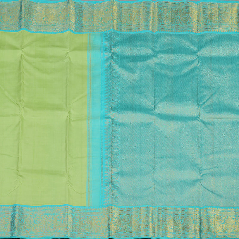 Hayagrivas Handloom Pista Green Kanjivaram Silk Saree with Sky Blue Border KBE1952L2-1