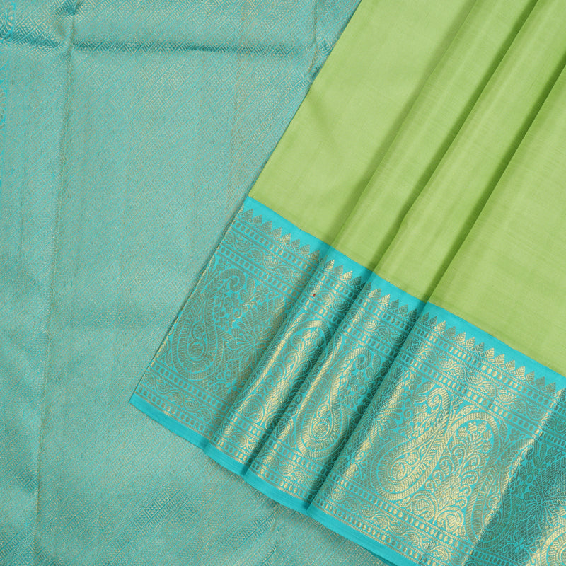 Hayagrivas Handloom Pista Green Kanjivaram Silk Saree with Sky Blue Border KBE1952L2-1