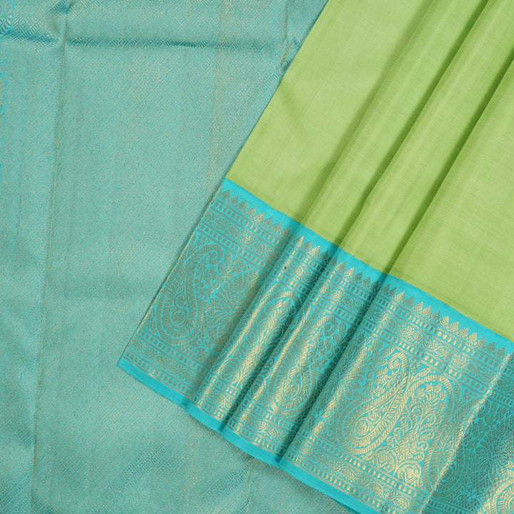 Hayagrivas Handloom Pista Green Kanjivaram Silk Saree with Sky Blue Border KBE1952L2-1