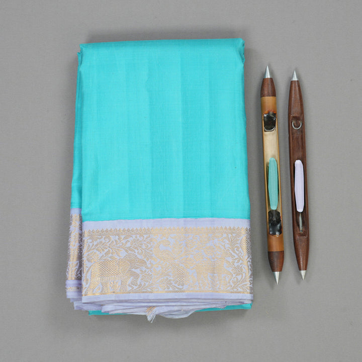 Hayagrivas Handloom Sky Blue Kanjivaram Silk Saree with Lilac Border KBE2022L2-1
