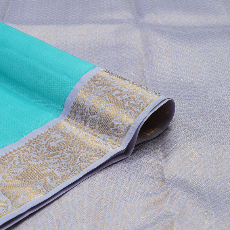 Hayagrivas Handloom Sky Blue Kanjivaram Silk Saree with Lilac Border KBE2022L2-1