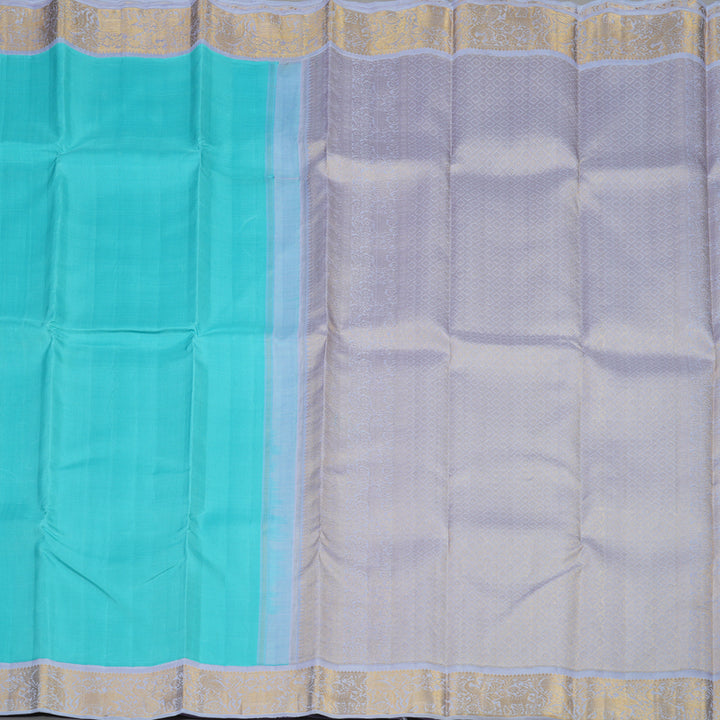 Hayagrivas Handloom Sky Blue Kanjivaram Silk Saree with Lilac Border KBE2022L2-1